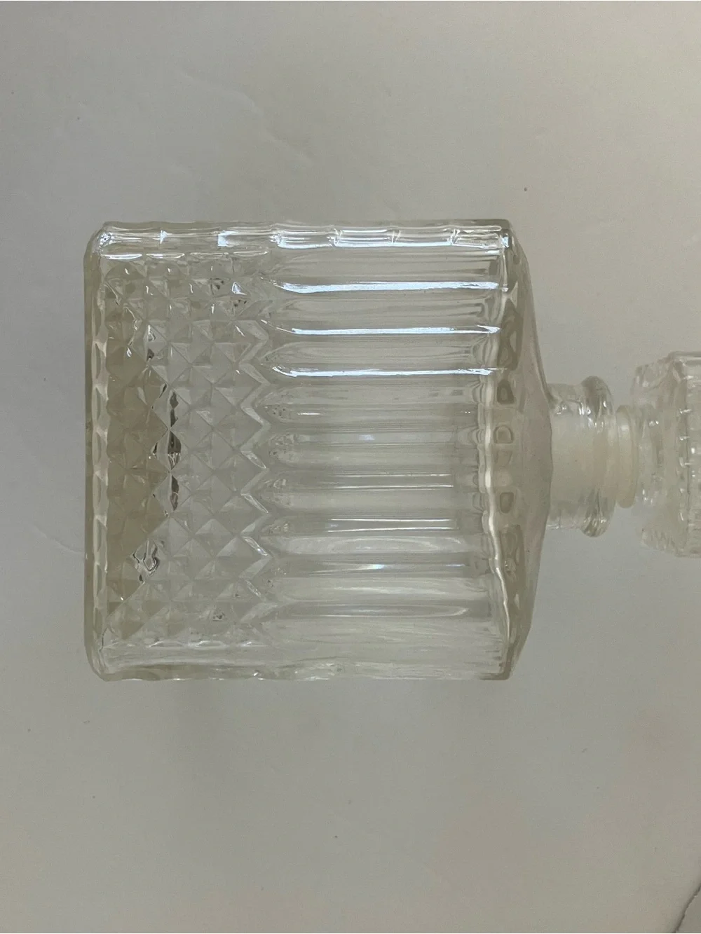 Vintage MCM Clear Glass Square Decanter with Cut Pattern
